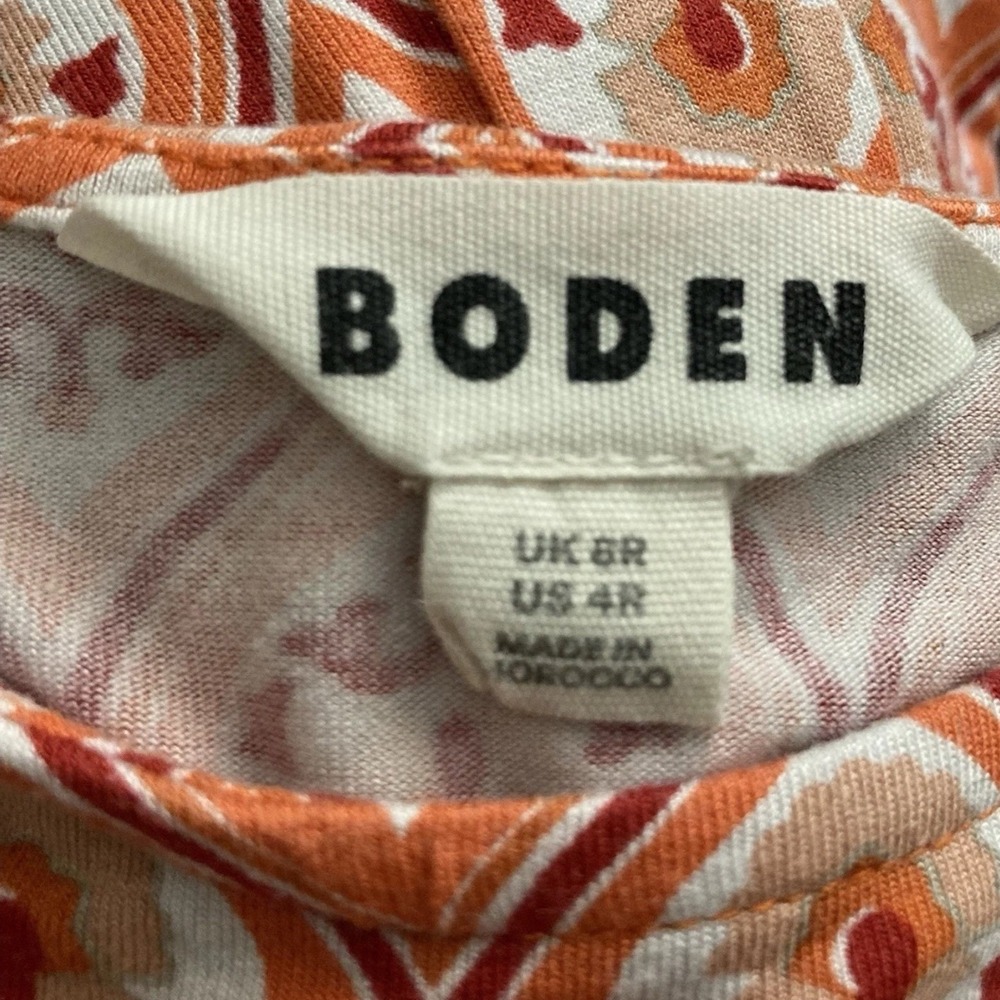Boden Women's Puff Sleeve Tie Waist Dress Size US 4R UK 8R Red Geometric Print - Picture 4 of 10